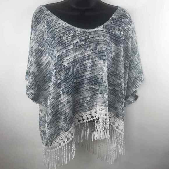 Aeropostale sweater Poncho Cropped Fringe Blue Lightweight Medium - Picture 1 of 7
